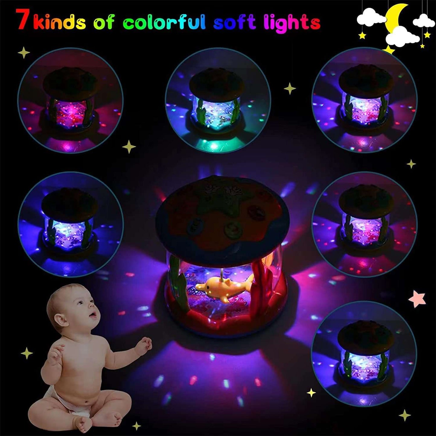 Baby Toys 6 to 12 Months, 4 in 1 Musical Rotating Projector, Tummy Time Light Up