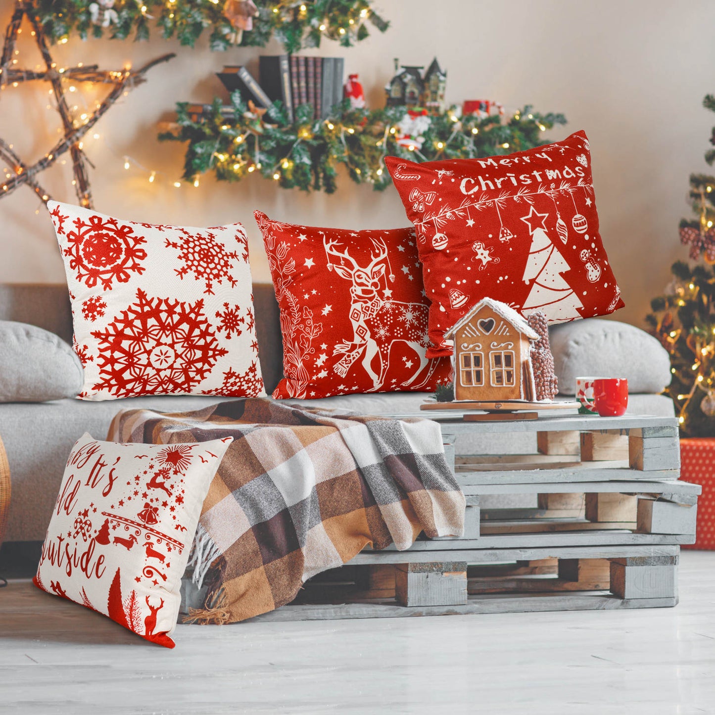 Christmas Pillow Covers 18 X 18 Inch Set of 4  Throw Pillow Covers