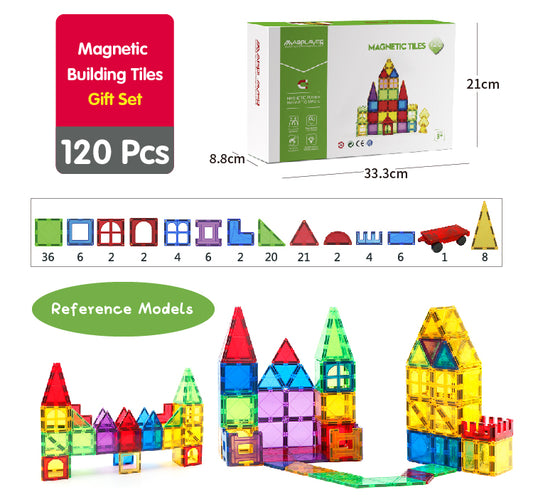 120Pcs Magnet Tiles Magnetic 3D Building Blocks Set Educational Construction Toy