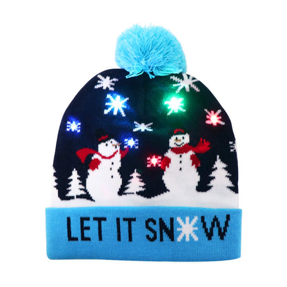 4pcs Christmas Light-up Knitted Beanie Cap Christmas Ugly Sweater LED Hat