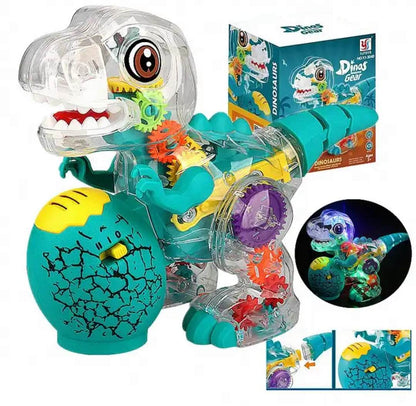 Dinosaur Light Up Transparent Toys for Kids 3-5, with Visible Moving Color Gears