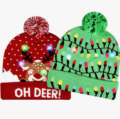 2pcs Christmas LED Light Up Beanie Hat For Children, Women And Men