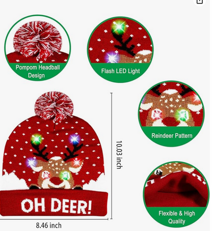 2pcs Christmas LED Light Up Beanie Hat For Children, Women And Men