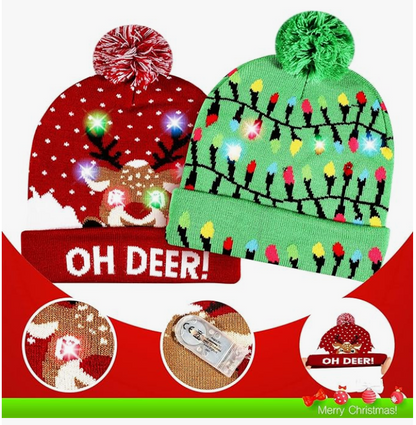 2pcs Christmas LED Light Up Beanie Hat For Children, Women And Men