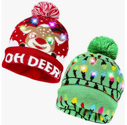 2pcs Christmas LED Light Up Beanie Hat For Children, Women And Men