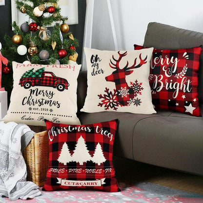 4pcs Christmas Throw Pillow Cover Xmas Tree Pillowcase  Cushion Case Decor