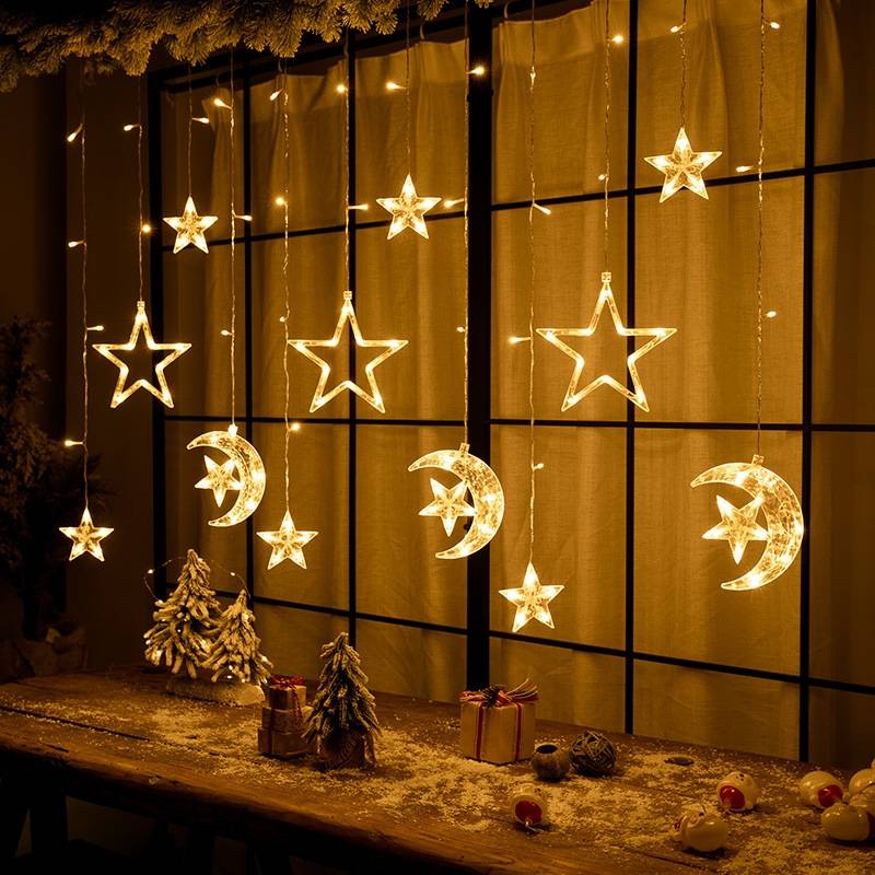 Twinkle Moon Star  LED  Curtain String Light USB for Indoor Window, Kids Room