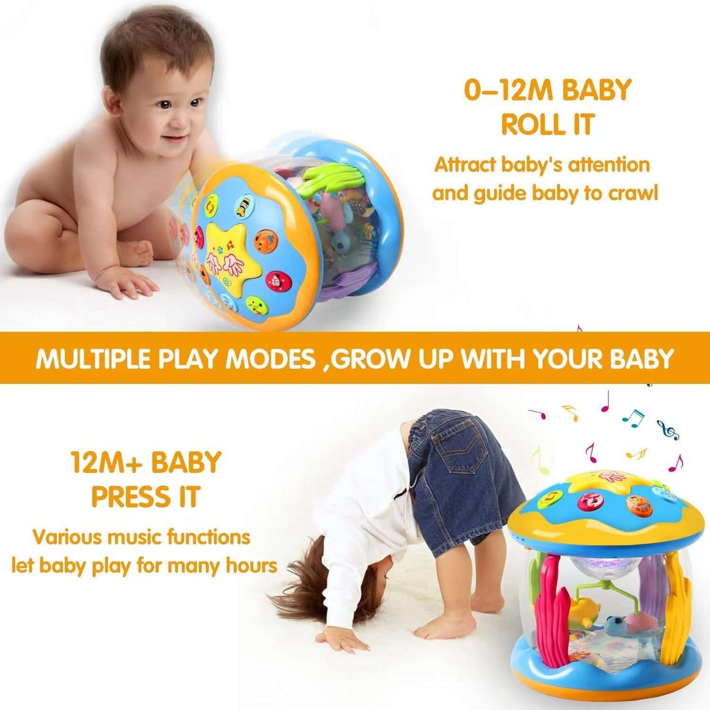 Baby Toys 6 to 12 Months, 4 in 1 Musical Rotating Projector, Tummy Time Light Up