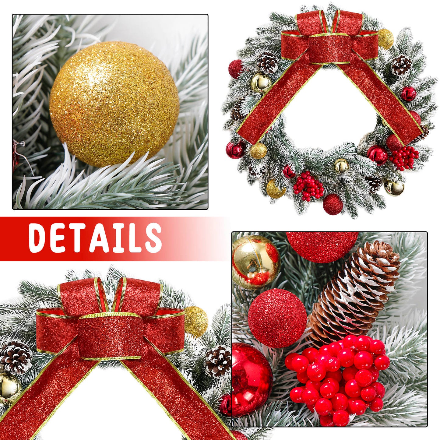 17" Christmas Wreath with 40 LED lights, Hanger/ Remote