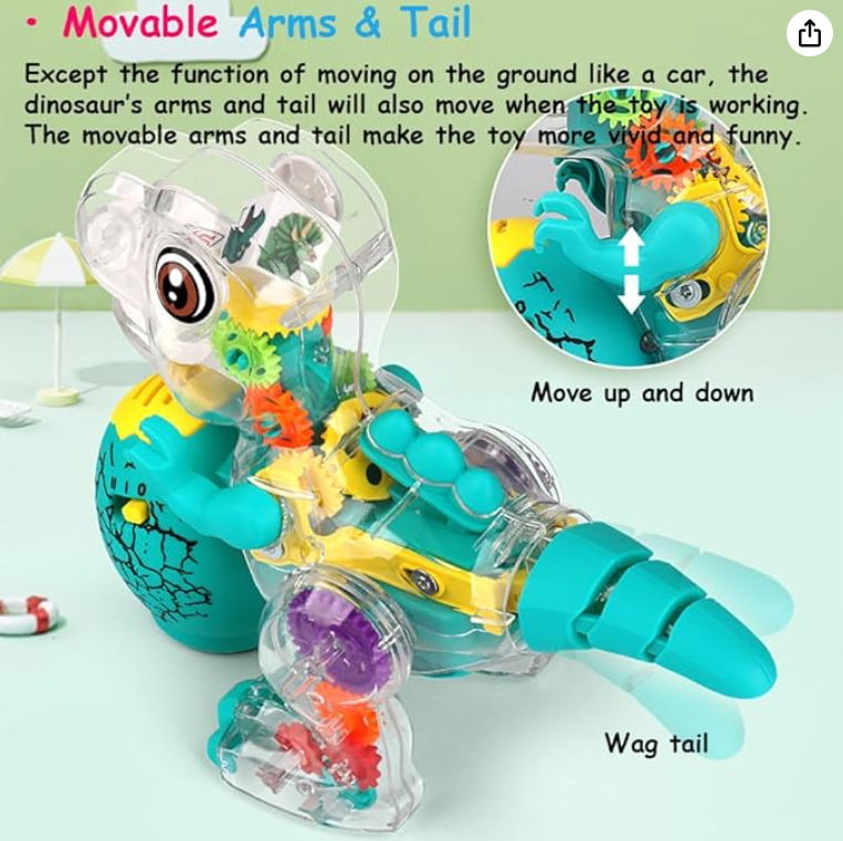 Dinosaur Light Up Transparent Toys for Kids 3-5, with Visible Moving Color Gears