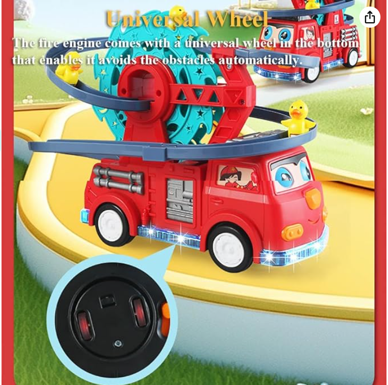 2 in 1 Fire Engine Slide Toy, Automatic  Duck with Universal Wheel, Movable Eyes