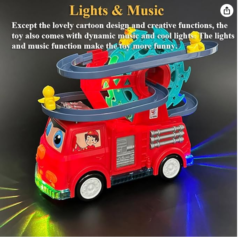 2 in 1 Fire Engine Slide Toy, Automatic  Duck with Universal Wheel, Movable Eyes