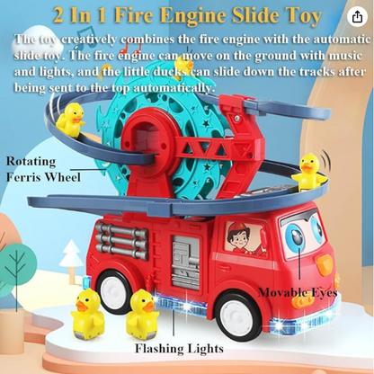 2 in 1 Fire Engine Slide Toy, Automatic  Duck with Universal Wheel, Movable Eyes