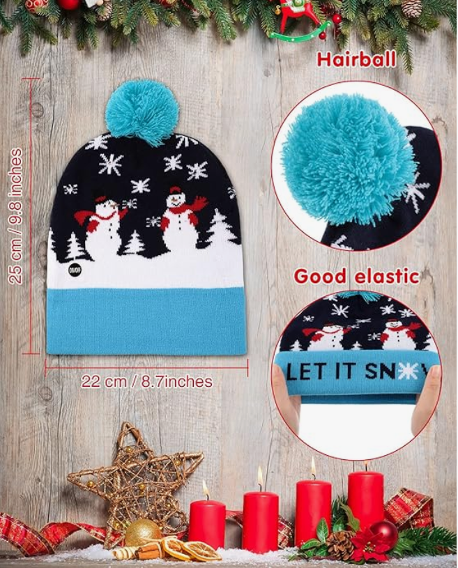 4pcs Christmas Light-up Knitted Beanie Cap Christmas Ugly Sweater LED Hat