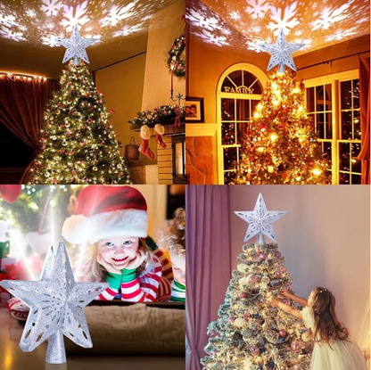 Christmas Tree Star Topper With 3D Snowflake Projection LED Silver