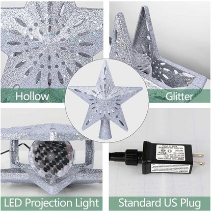 Christmas Tree Star Topper With 3D Snowflake Projection LED Silver