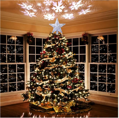 Christmas Tree Star Topper With 3D Snowflake Projection LED Silver