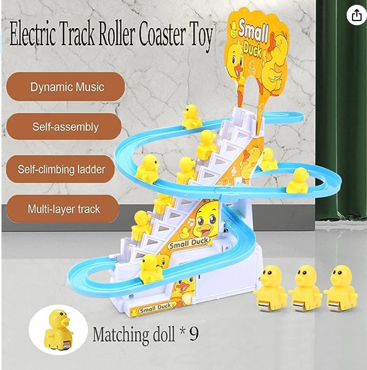 9 Electric Small Ducks Climbing  Stairs Trackwith Flashing Lights & Music On/Off