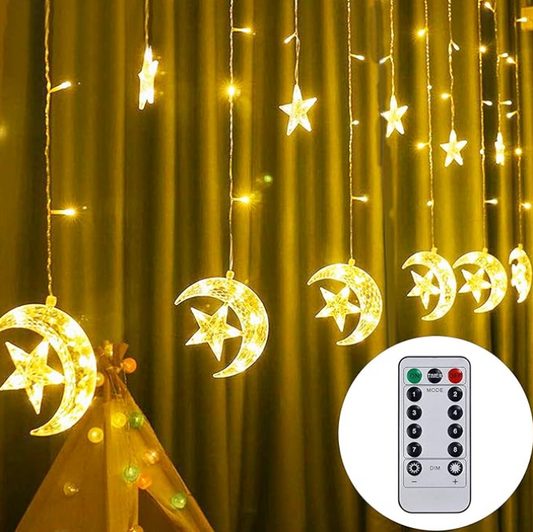 Twinkle Moon Star  LED  Curtain String Light USB for Indoor Window, Kids Room