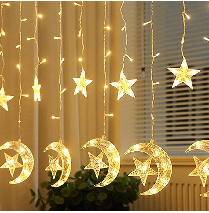 Twinkle Moon Star  LED  Curtain String Light USB for Indoor Window, Kids Room