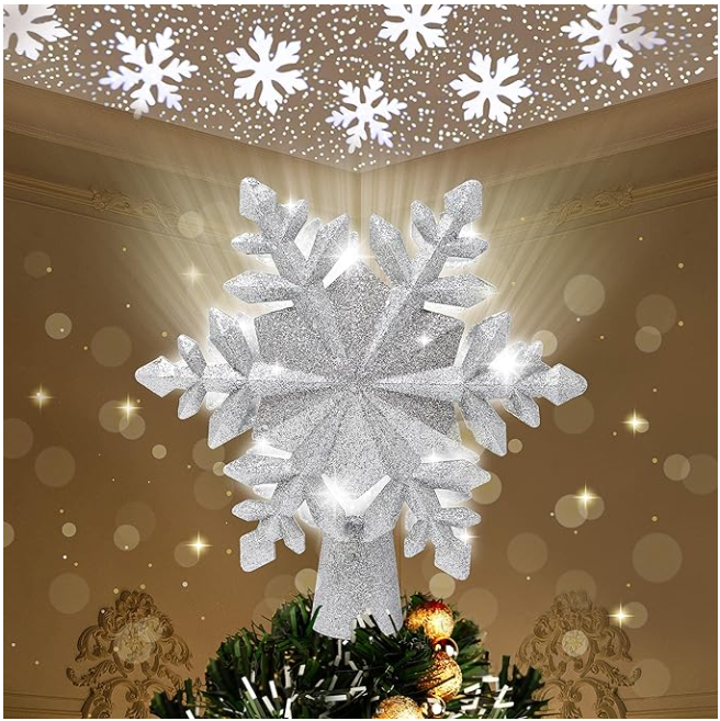 Christmas Tree Topper, Snowflake Tree Topper, Lighted Tree Topper Silver