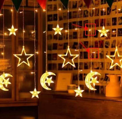 Twinkle Moon Star  LED  Curtain String Light USB for Indoor Window, Kids Room