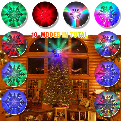 Christmas Tree Topper Lighted Snowflake Projector LED Rotating (Neon)