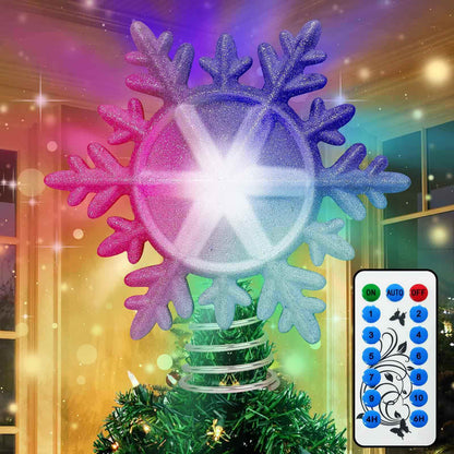 Christmas Tree Topper Lighted Snowflake Projector LED Rotating (Neon)