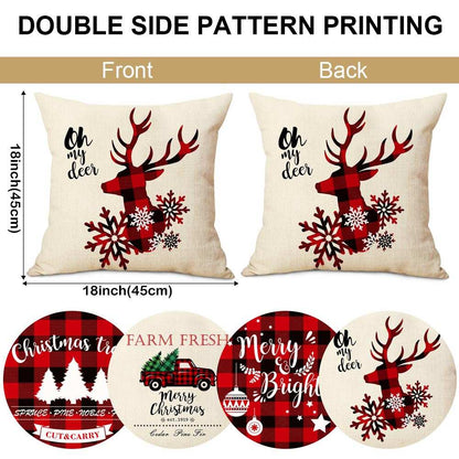 4pcs Christmas Throw Pillow Cover Xmas Tree Pillowcase  Cushion Case Decor