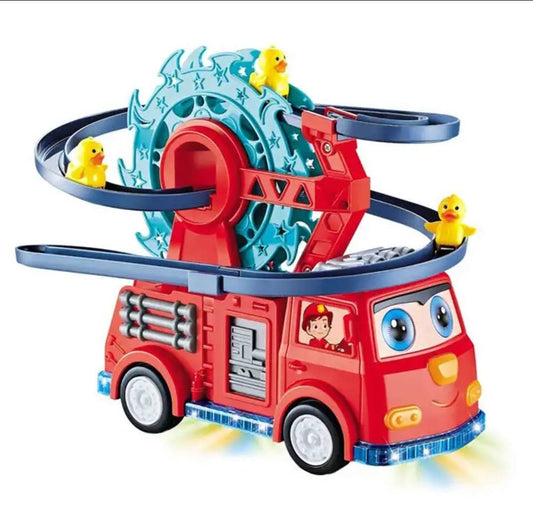 2 in 1 Fire Engine Slide Toy, Automatic  Duck with Universal Wheel, Movable Eyes