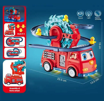 2 in 1 Fire Engine Slide Toy, Automatic  Duck with Universal Wheel, Movable Eyes