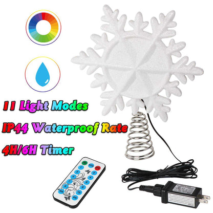 Christmas Tree Topper Lighted Snowflake Projector LED Rotating (Neon)