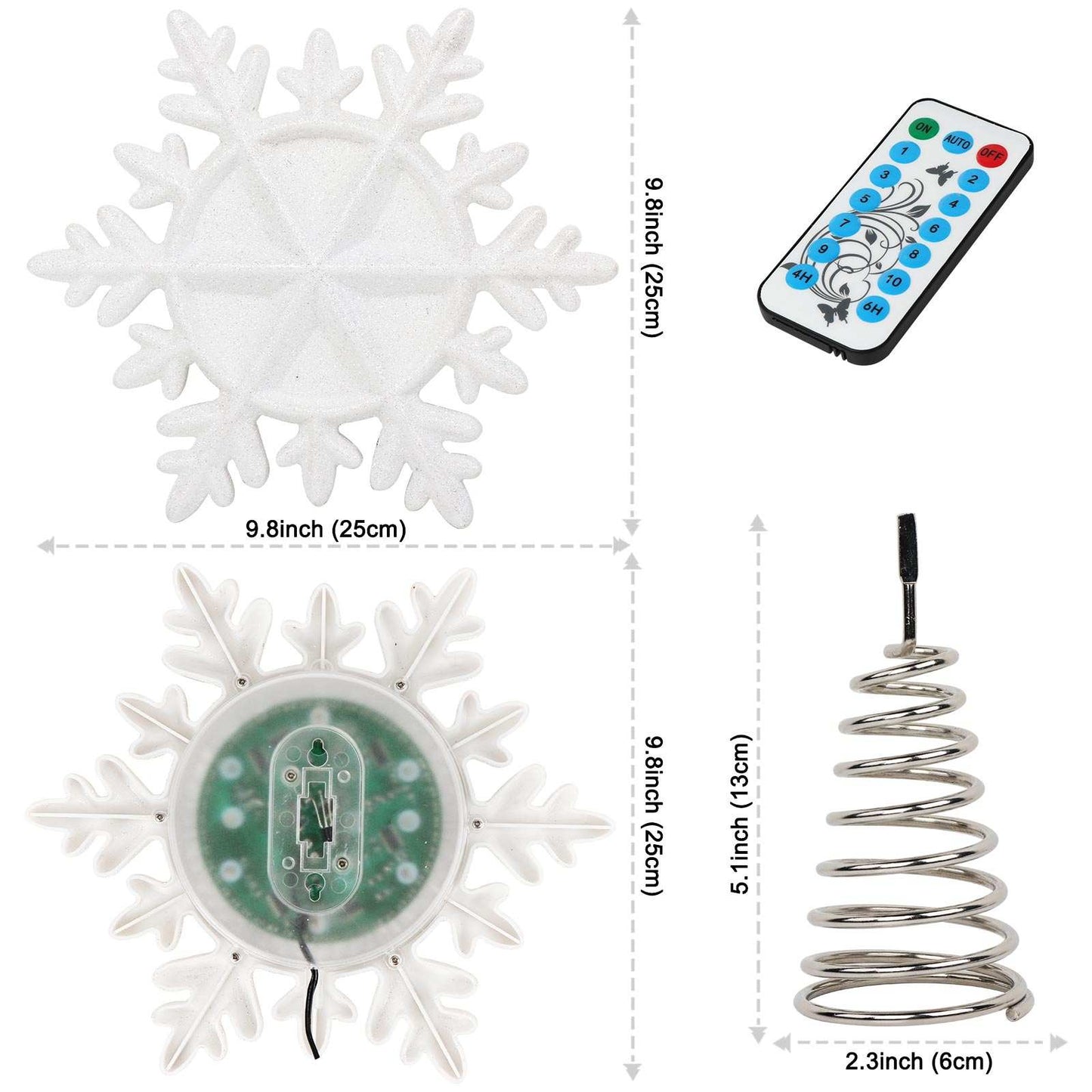 Christmas Tree Topper Lighted Snowflake Projector LED Rotating (Neon)